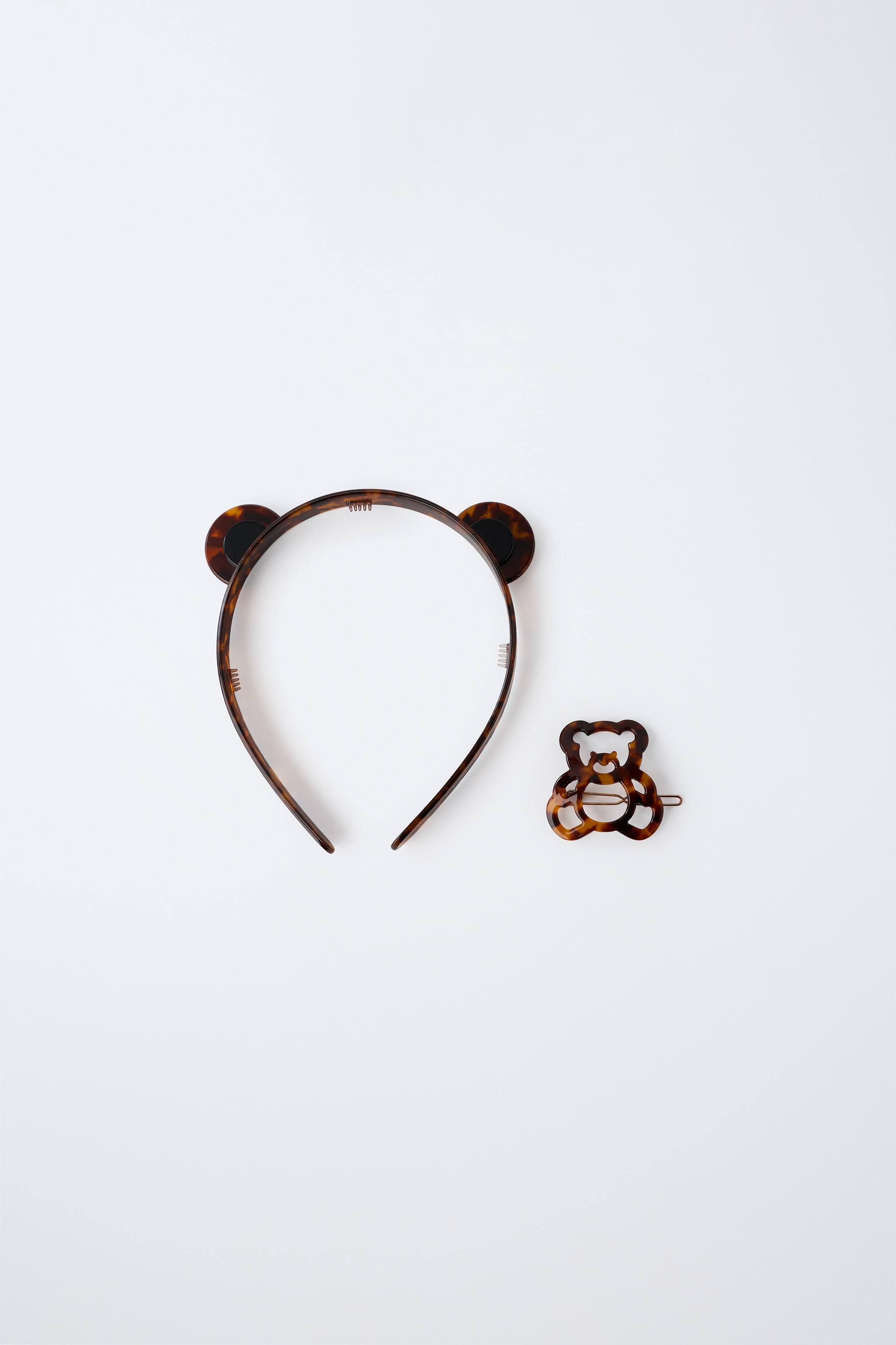 BEAR HEADBAND AND TORTOISE-EFFECT CLIP SET